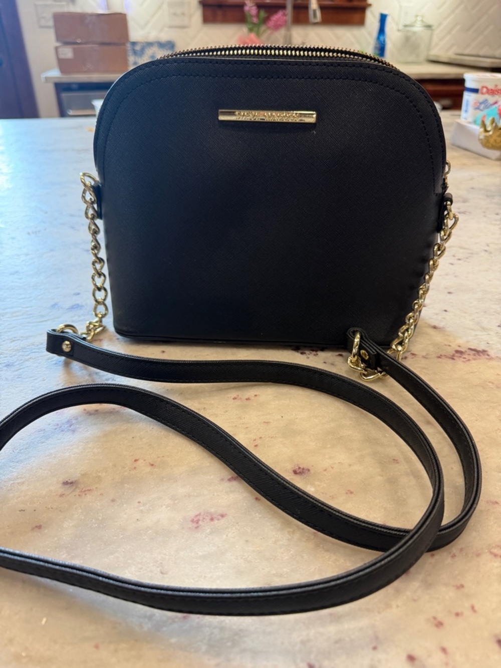 Steve Madden Black Crossbody Chain Bag with Gold Hardware